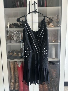 New Marciano $228 mirror festival Coachella Black Embellished Party Dress Sz 0